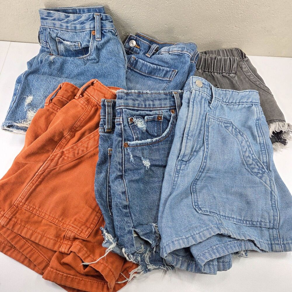 Reseller Lot of 6 Womens Size 6 Denim High Rise Jean Utility Shorts Inventory